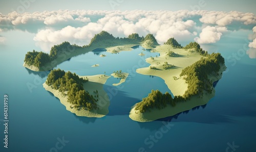 Continent-shaped lake reflects the beauty of earth's geography Creating using generative AI tools
