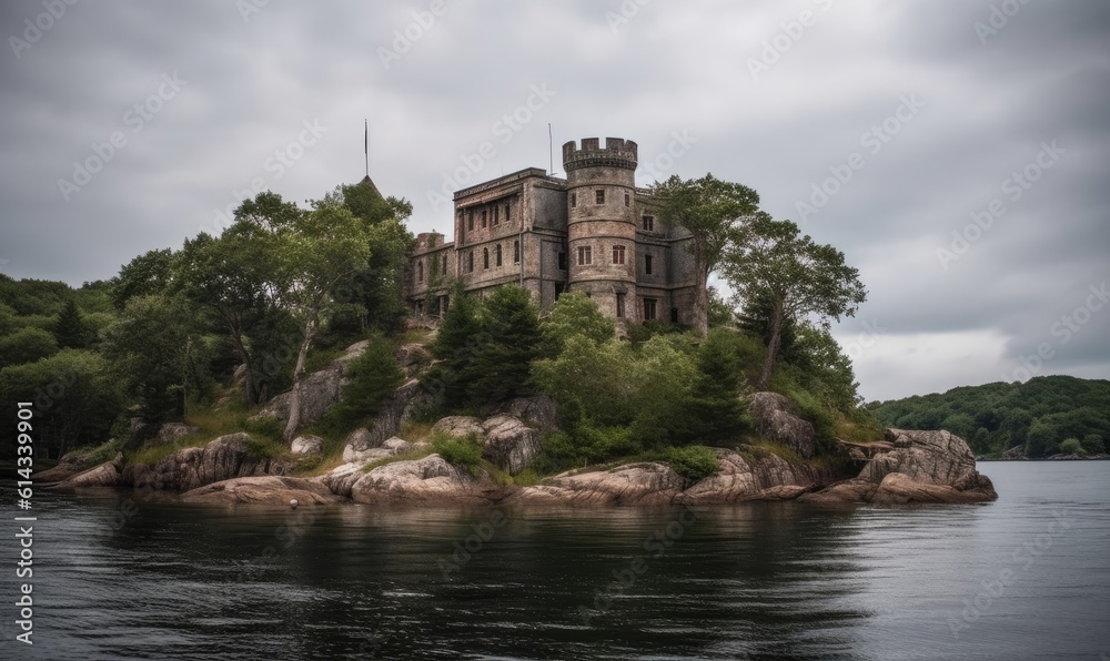 The remote small island housed a derelict, abandoned old castle Creating using generative AI tools