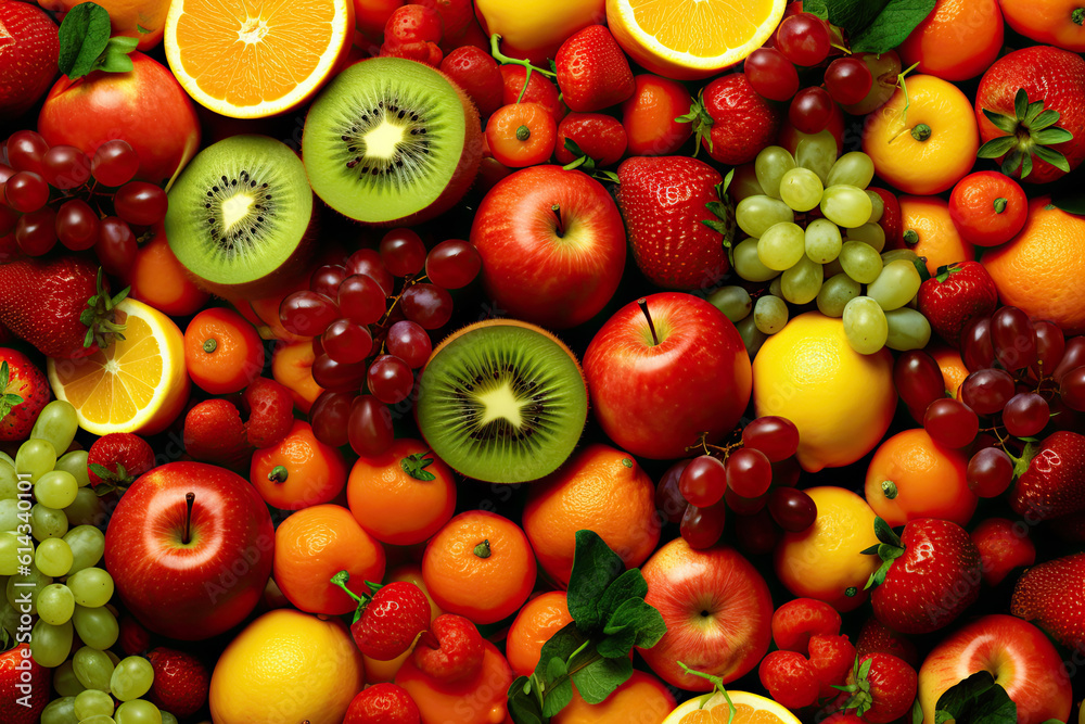 Fruit background, many fresh fruits mixed together Fruit background, many fresh fruits mixed together