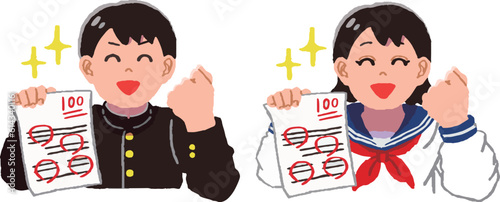 テストで百点満点を取る学生男女