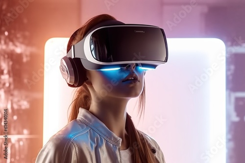 The girl in virtual glasses learns the virtual world. Generative AI © ЮРИЙ ПОЗДНИКОВ