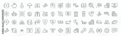 Set of money thin line icons. Money, loan, finance icon collection EPS10 - Stock Vector.