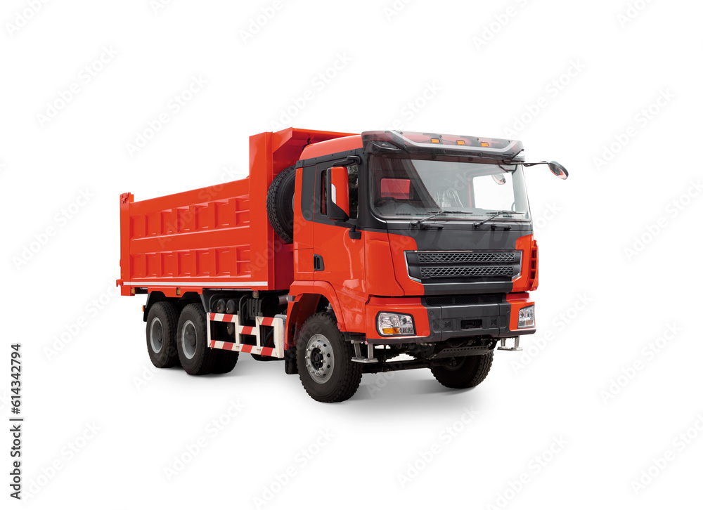 New Red Construction Dump truck isolated over white background