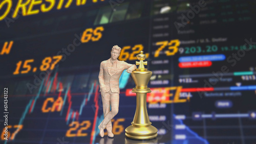 The Business figure and king chess 3d rendering