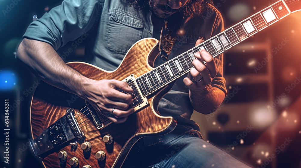 Musician playing the guitar. Generative AI Musician playing the guitar. Generative AI