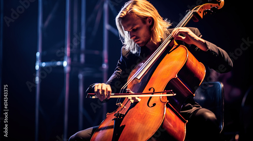 Cellist playing cello. Generative AI