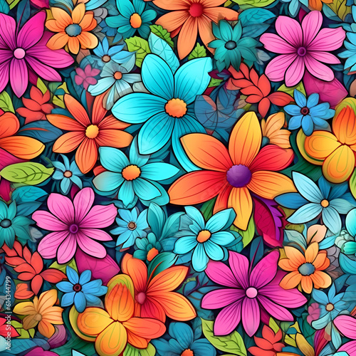 seamless flowers pattern with different colors AI generated