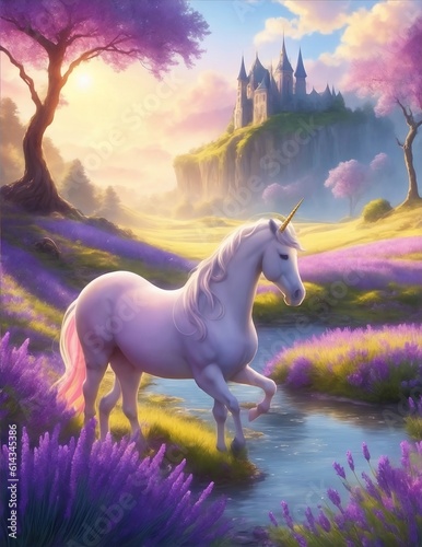 Unicorn s Sanctuary  a timeless meadow of vibrant flowers. Graceful unicorns and gentle breezes embody tranquility and magic.