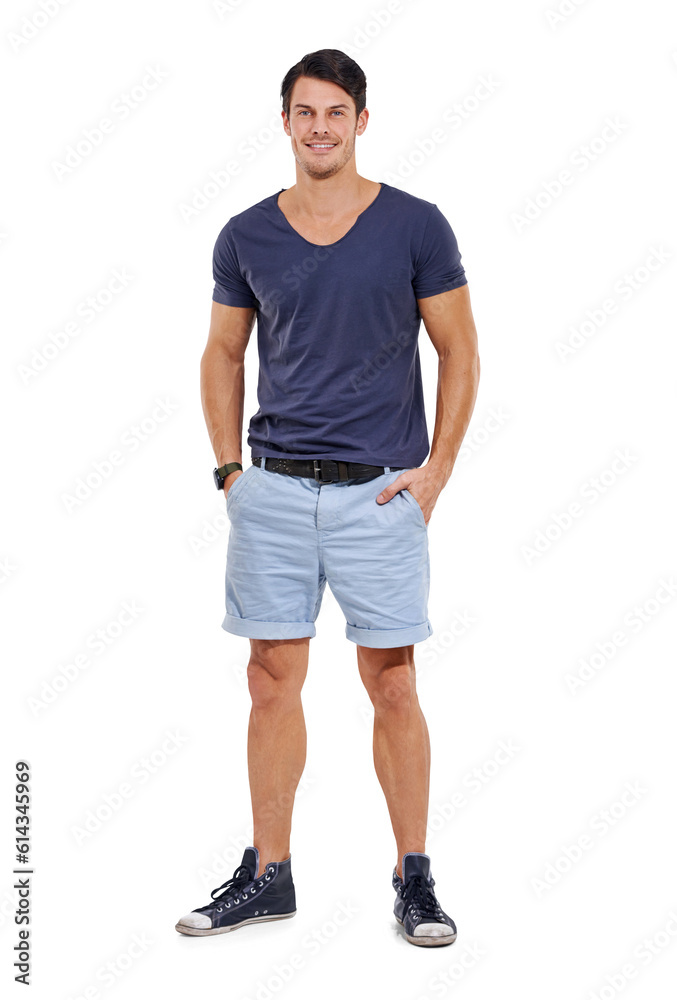 Man, modern fashion and portrait with a smile and hands in pockets isolated on a transparent, png background. Casual style, happy and attractive young male person with confidence and joy with tshirt Man, modern fashion and portrait with a smile and hands in pockets isolated on a transparent, png background. Casual style, happy and attractive young male person with confidence and joy with tshirt