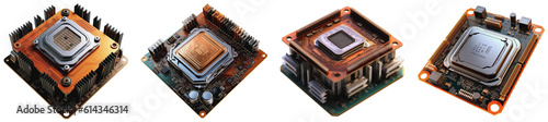 Fototapeta Four times a CPU or central processing unit, on a transparent background, Generative AI