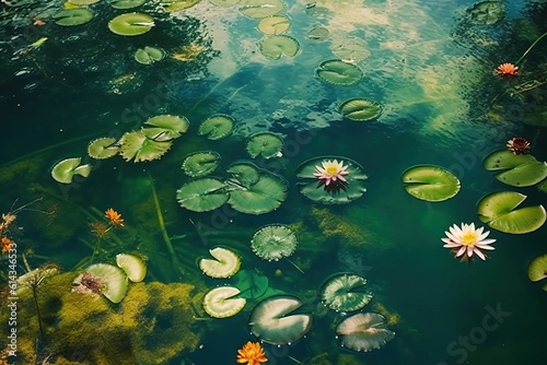A pond with water lilies id...
