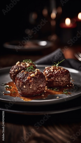 Delicious cuisine, beef balls, on the table