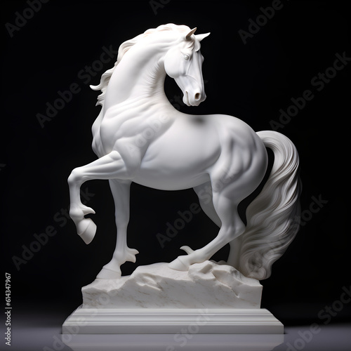 white horse statue isolated on black background