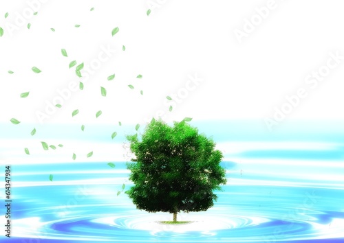 Single tree growing on water in natural environment concept
