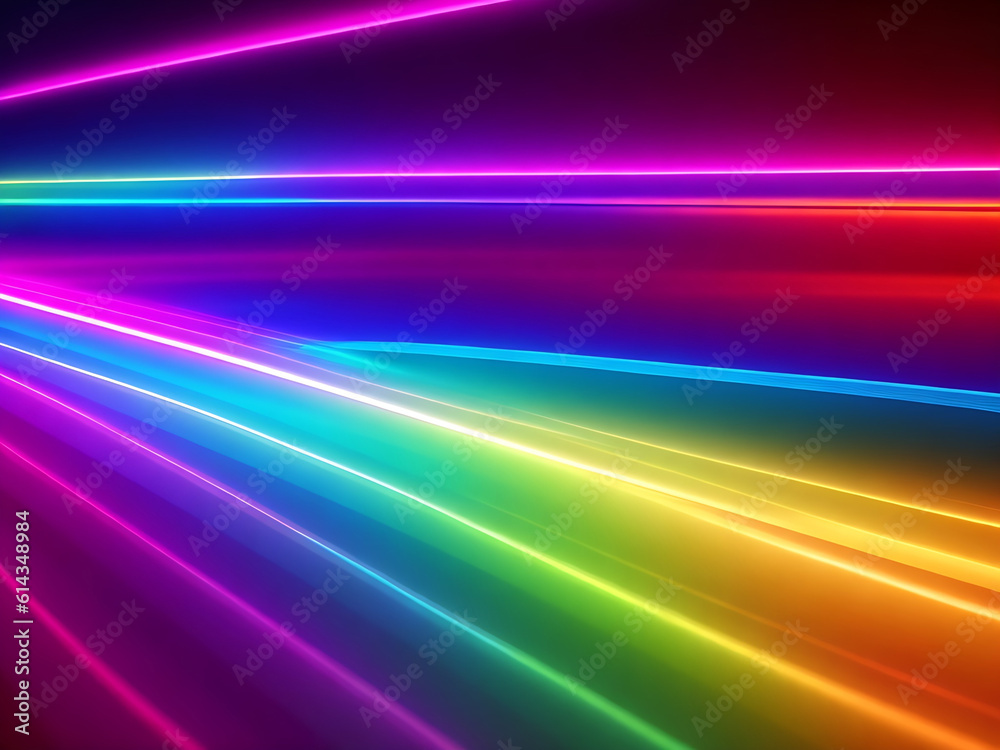 3d render, abstract multicolor spectrum background, bright yellow blue neon rays and colorful glowing lines