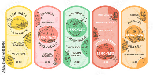 Lemonade drink label for package design set