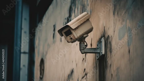 Outdoor security camera, or surveillance camera on a wall. Generative AI