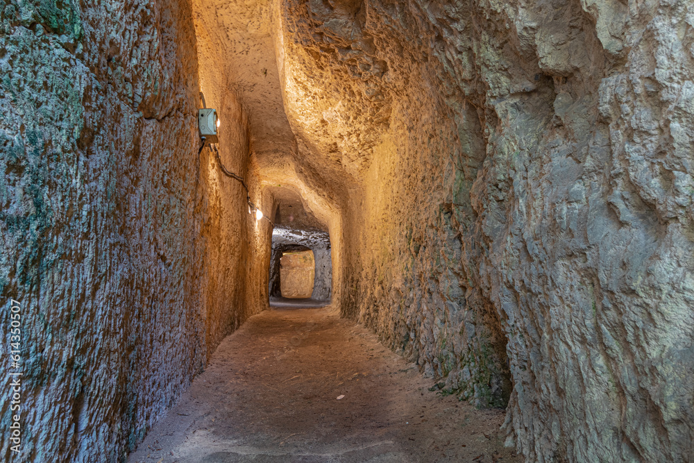 Tunnel to the Roman Cistern at the Botanical Garden in Cagliari. Sardinia, Italy