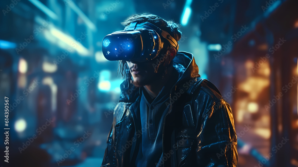 Man wearing virtual reality glasses Man wearing virtual reality glasses