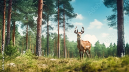 Deer on a sunny forest background
