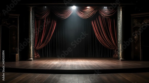 stage with curtains and spotlight. Generative AI
