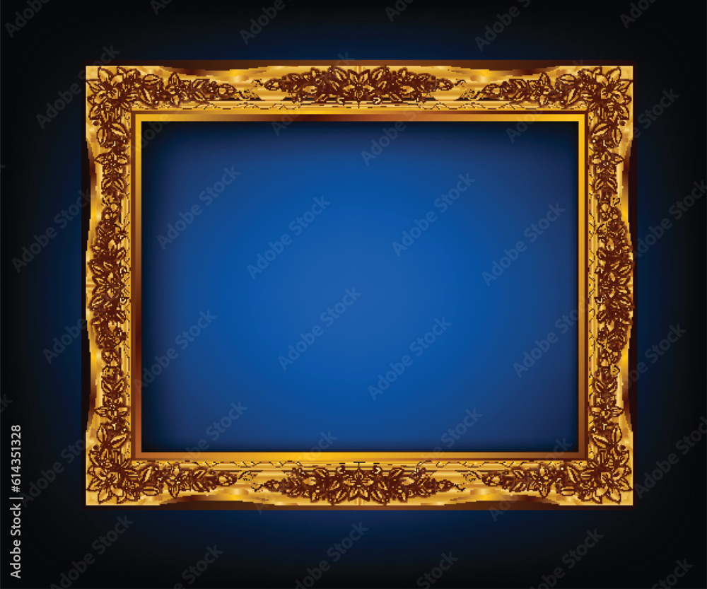 Gold photo frame with corner thailand line floral for picture, Vector