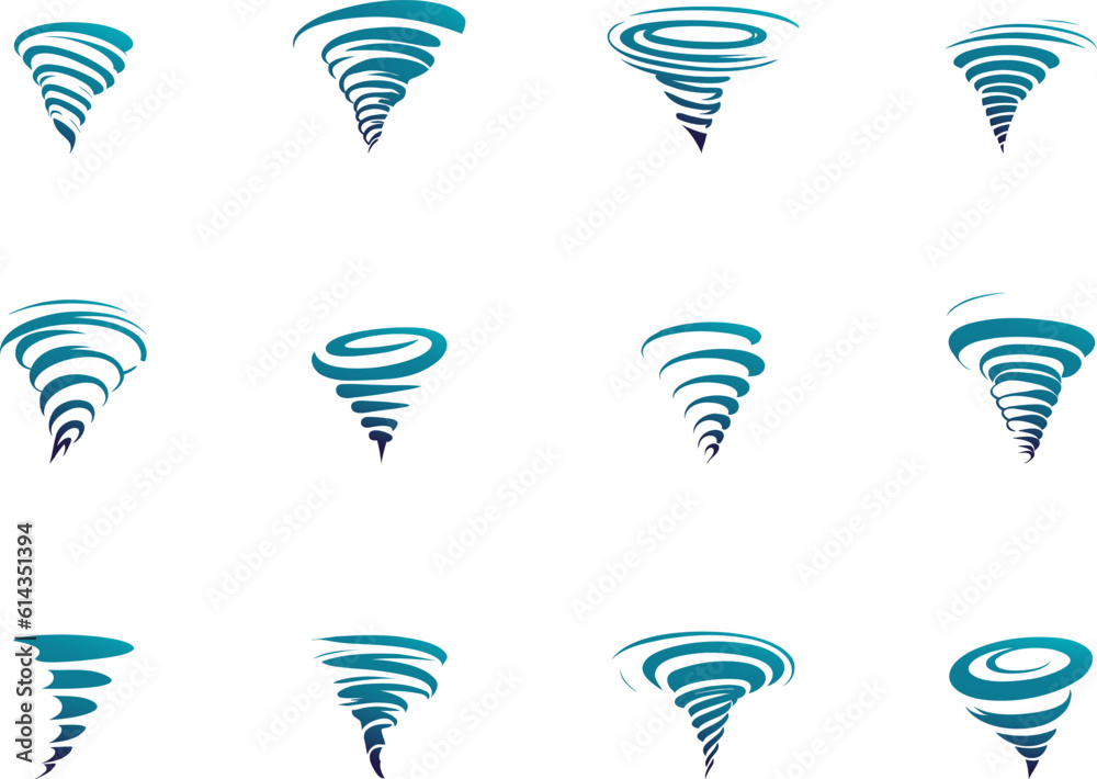 Vector images of tornado whirlwinds or whirlpool - obrazy, fototapety, plakaty 