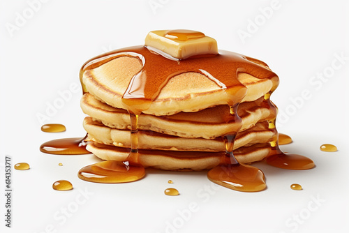 Pancakes with honey and butter isolated on white background created with generative ai tools photo
