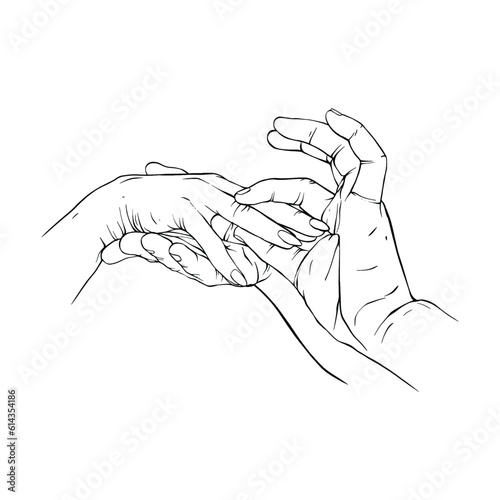 Two Hand drawn gesture sketch vector illustration line art