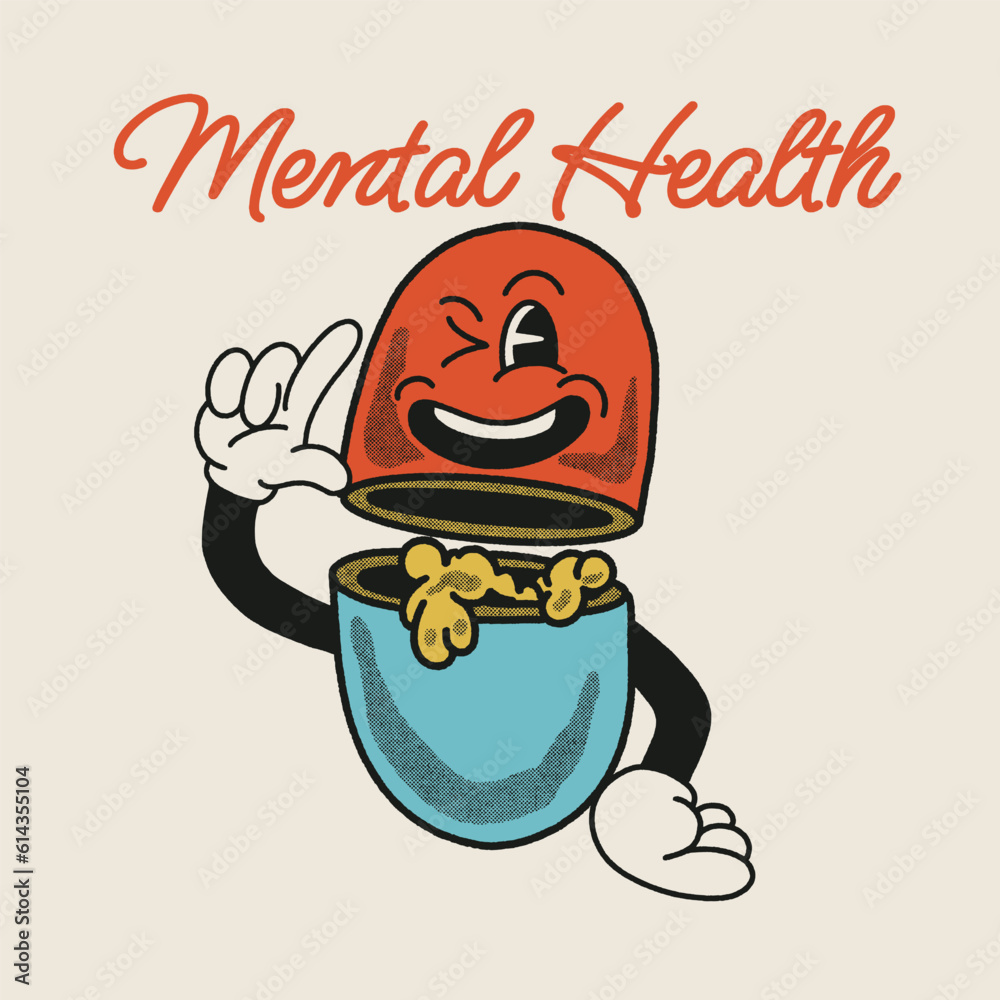 Mental Health With Pill Groovy Character Design Mental Health With Pill Groovy Character Design
