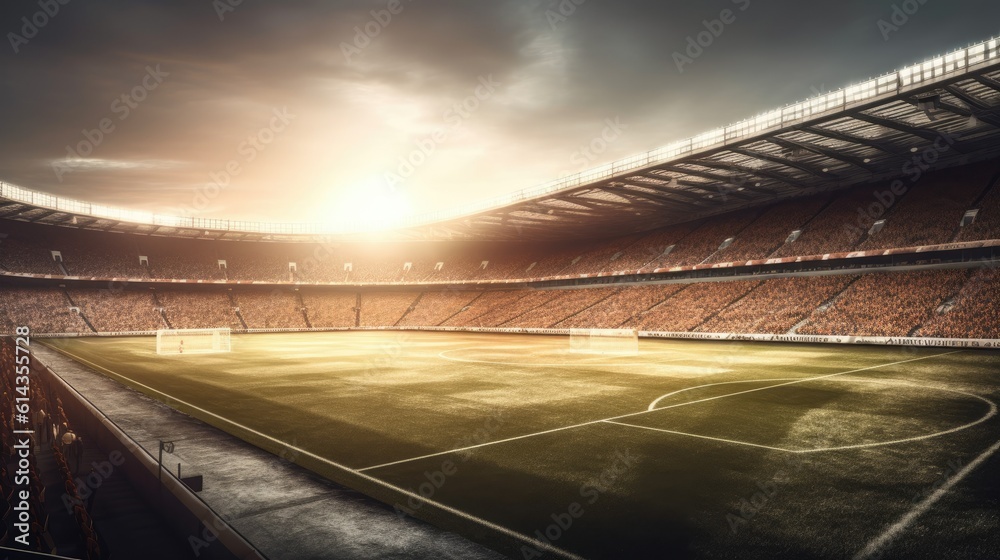 soccer stadium background evening arena with crowd fans 3D illustration