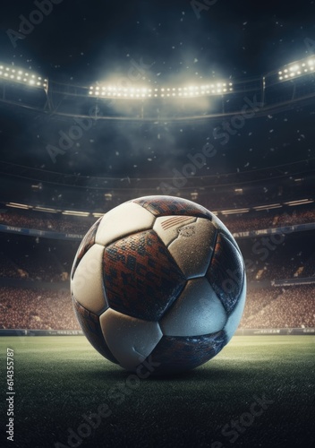 Soccer ball at the stadium. CG Rendering, 3D Illustration © Clown Studio