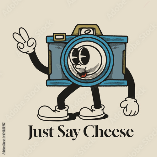 Just Say Cheese With Camera Groovy Character Design