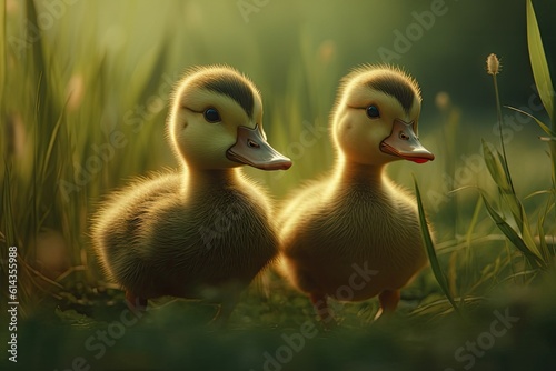 Ducklings in the middle of the grass
