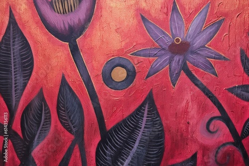 Background painted on wood texture with colorful flowers