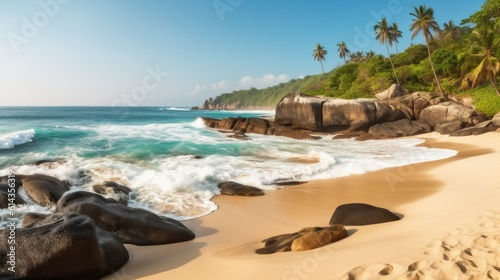 Beach with coral reefs, Relax and enjoy the beautiful beach view © Clown Studio