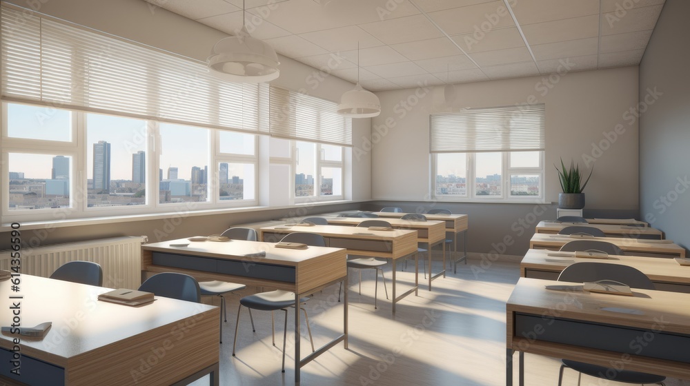 Classroom in the morning with sunlight Classroom in the morning with sunlight