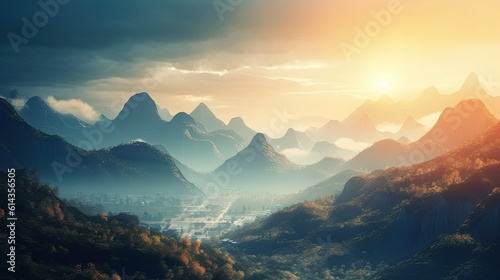 Mountain scenery in the morning with a blanket of dew © Clown Studio