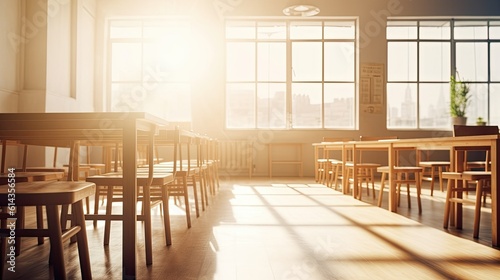 Classroom in the morning with sunlight