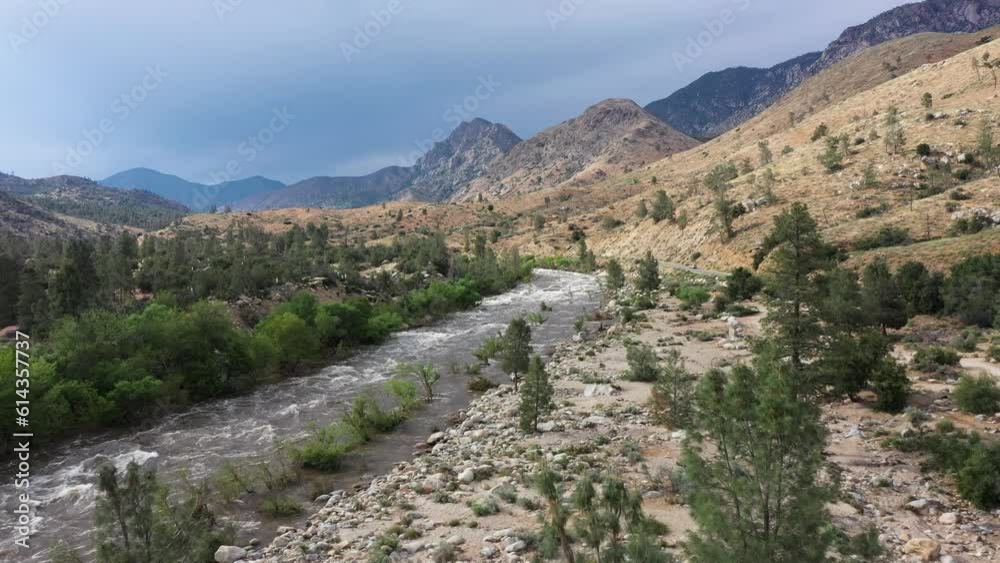 sweeping view of the flooded raging kern valley river off highway 99 4k sweeping view of the flooded raging kern valley river off highway 99 4k