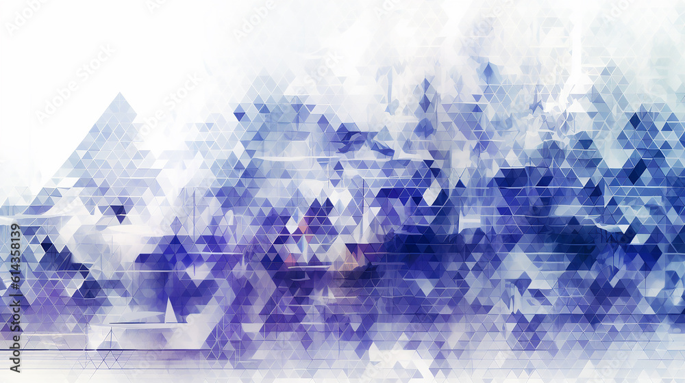 三角形の格子模様の線背景 幾何学模様 青と紫 | Triangular plaid line background Geometric pattern Blue and purple Generative AI