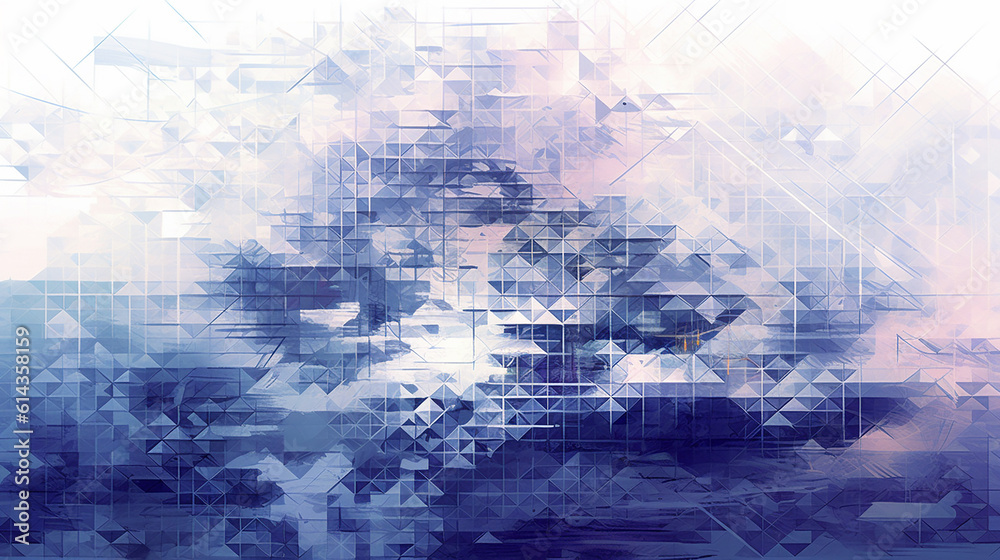 三角形の格子模様の線背景 幾何学模様 青と紫 | Triangular plaid line background Geometric pattern Blue and purple Generative AI