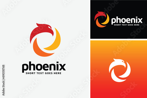 Circular aperture shutter lens with Head of Phoenix Fenix Eagle Falcon Hawk Bird logo design