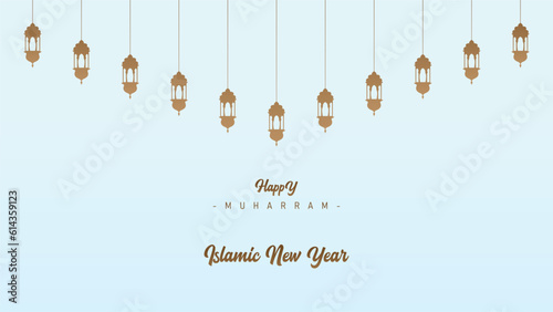 Trendy clear wallpaper poster banner design for the Islamic New Year Muharram celebration photo