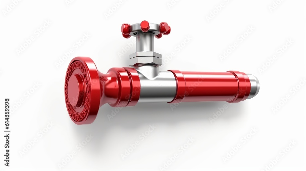 Metal pipe with red valve. Isolated on transparency background. Generative Ai Metal pipe with red valve. Isolated on transparency background. Generative Ai