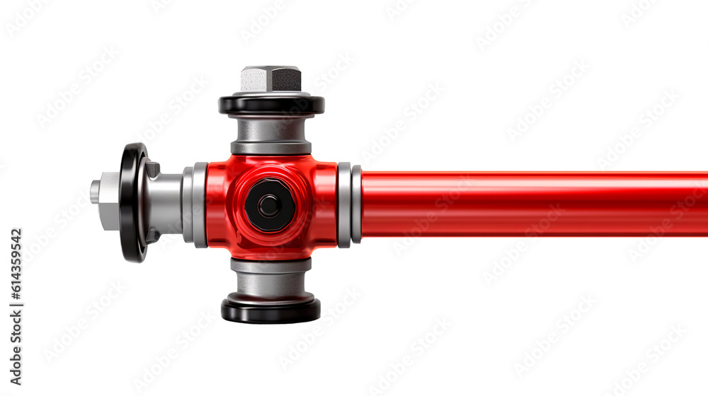 Metal pipe with red valve. Isolated on transparency background. Generative Ai.