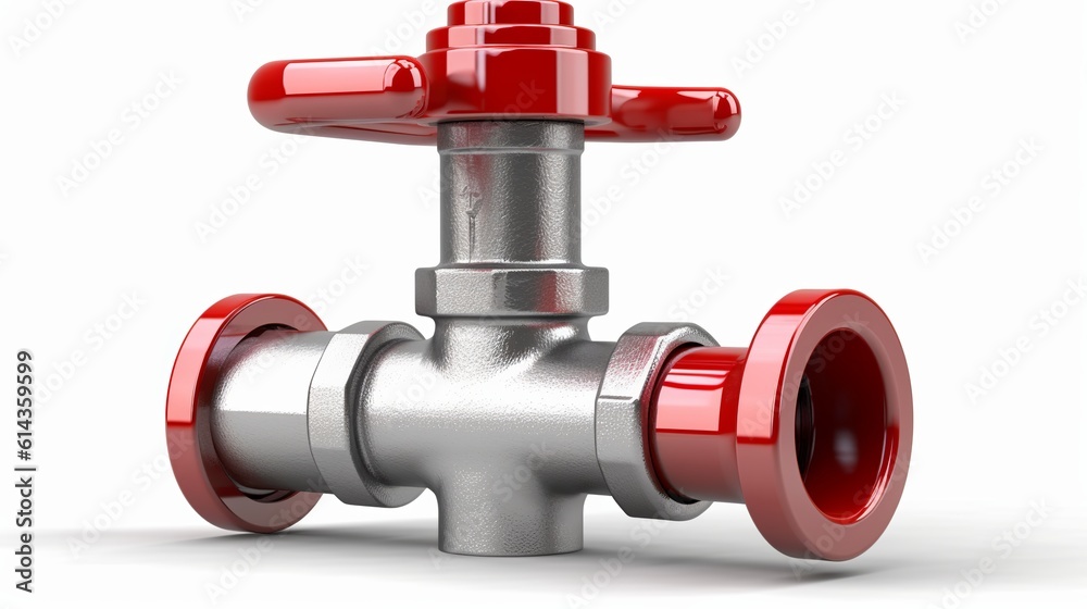 Metal pipe with red valve. Isolated on transparency background. Generative Ai Metal pipe with red valve. Isolated on transparency background. Generative Ai