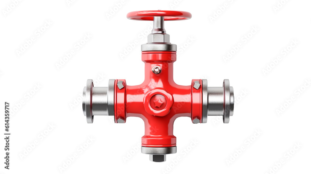 Metal pipe with red valve. Isolated on transparency background. Generative Ai. Metal pipe with red valve. Isolated on transparency background. Generative Ai.