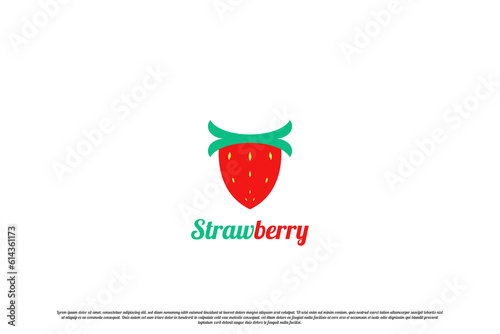 Fresh Strawberry logo design illustration. Simple minimalist flat silhouette of fresh strawberry fruit garden sweet natural diet vegetarian healthy organic. Perfect for strawberry farm web app icon.