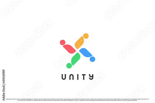 People unity logo design illustration. Silhouette of a collection of people with various differences, groups, ethnicity, occupation, gender, culture, background, interests, community of modern people.